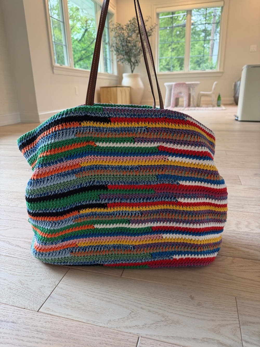 Miu Miu Multicolor Striped Crochet Tote with Black Logo - Picture 3 of 6